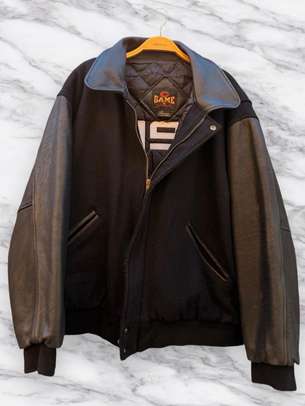 The Game Black Wool Jacket with Leather Sleeves